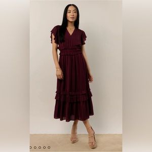 NWT Bohme Willa Ruffle Dress Burgundy Size Large
